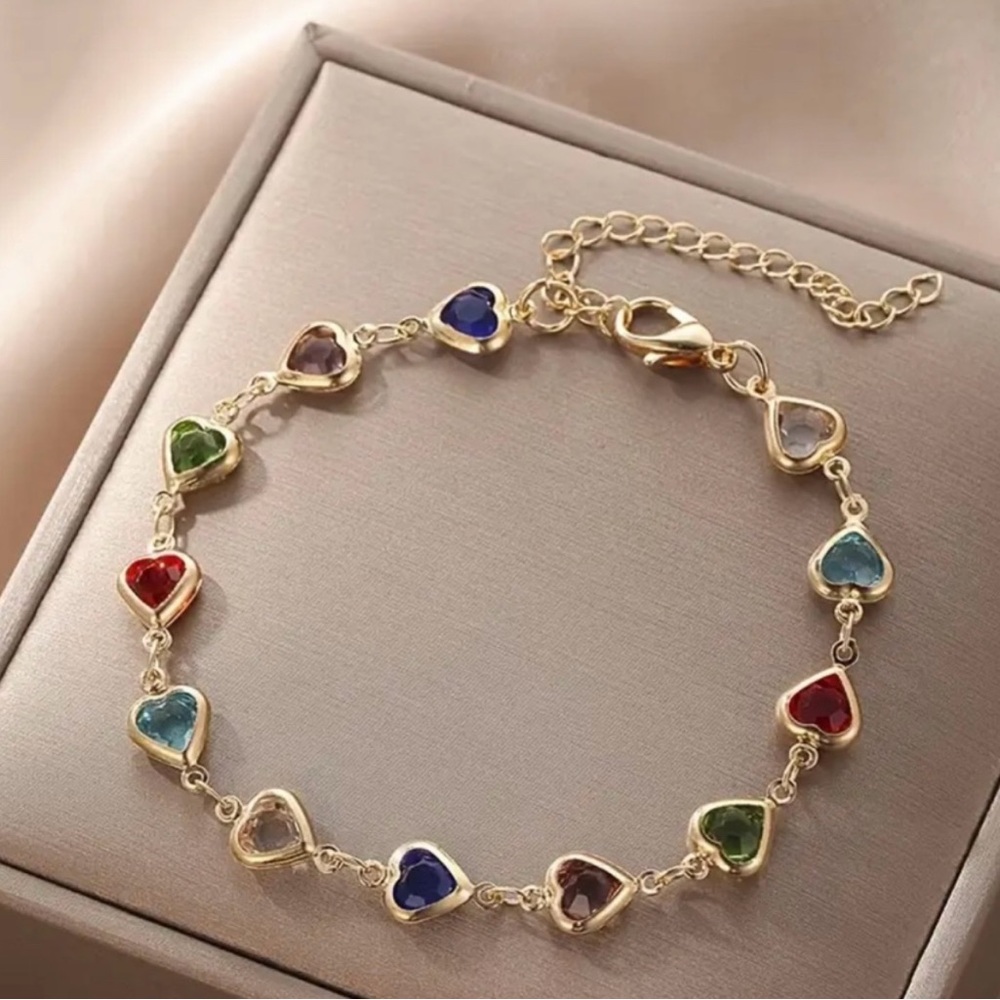 Gold Heart Bracelet with Multicolor Stones